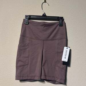 Yogalicious Lux Biker Style Activewear Shorts with Pocket Women's XS Mocha NWT